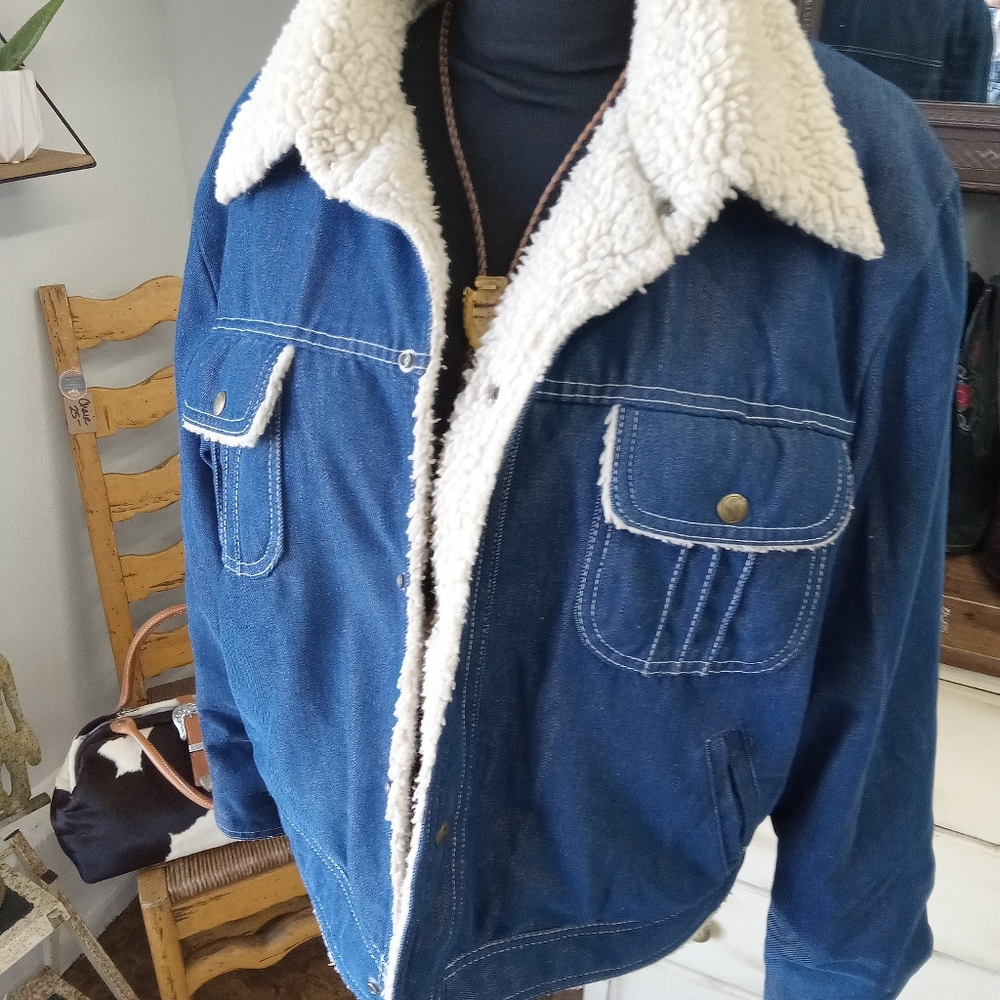 Vintage 70's J C Penny Sherpa lined Denim Jacket men's Large